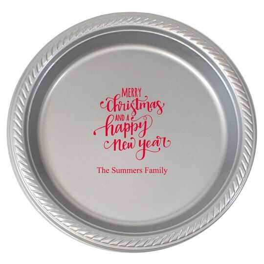 Hand Lettered Merry Christmas and Happy New Year Plastic Plates